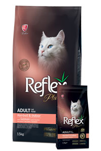 makanan kucing reflex plus adult hairball indoor
